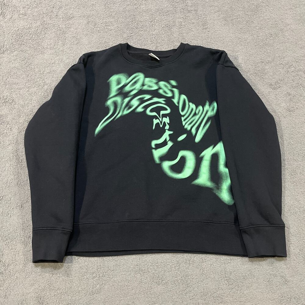 ZARA Passionate Distortion Black Green Graphic Crewneck Sweatshirt Men's Size M